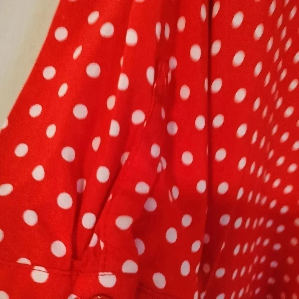 Suzanne Betro Red White Dots Short Adjustable Sleeves V Tie neckline Sz 1X - Picture 8 of 9